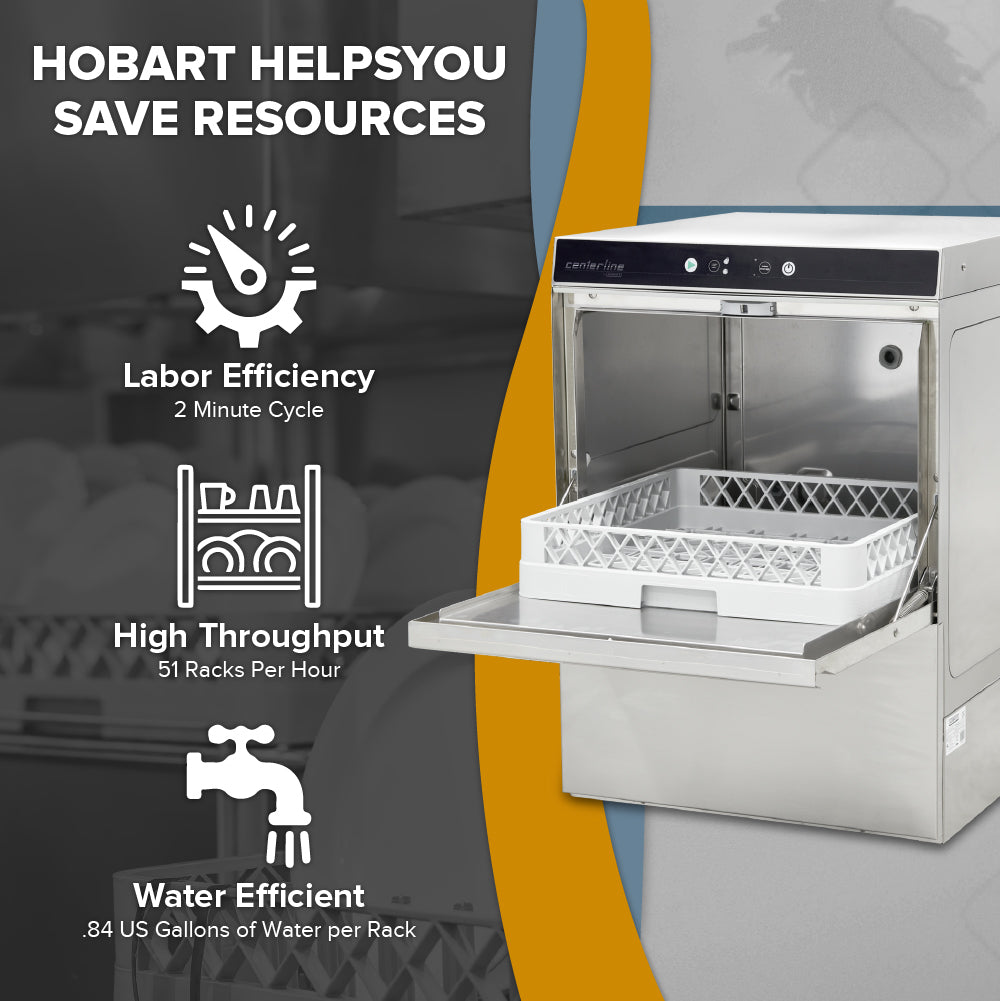 Hobart CUH-1 22 11/16 Inch Undercounter Dishwasher High Temperature Sanitizing